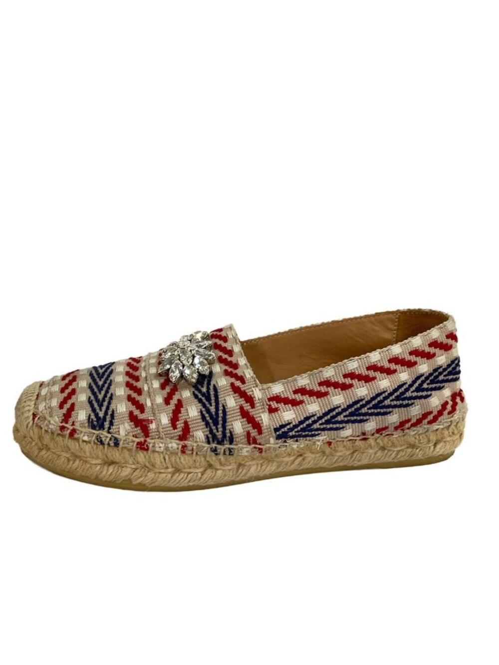 Miu Miu Flat Shoes Beige Red Blue Multi Bijou Espadrilles Cotton